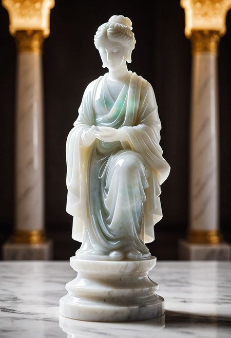 Fujifilm XT3, Sony A7 IV, (award winning photography) a (white: 0.89) marble simple stylized (figurine) made of opal (Kintsugi: 0.89) set on a pedestal in temple, glistening. in the background beautiful pillars, divine (iridescent: 0.79), opalescent textures, volumetric light, ethereal, sparkling, studio photo, highly detailed, sharp focus (highest quality: 1.39) (highest coherency: 1.39) (award winning photography), highly detailed photography, (muted colors, cinematic, dim colors, soothing tones:1.2), vibrant, insanely detailed, hyperdetailed, (dark shot:1.2), (vsco:0.3), (intricate details:0.9), (hdr, hyperdetailed:1.2) (vignette), sss, raw photo, fijifilm, kodak, cinematic film grain