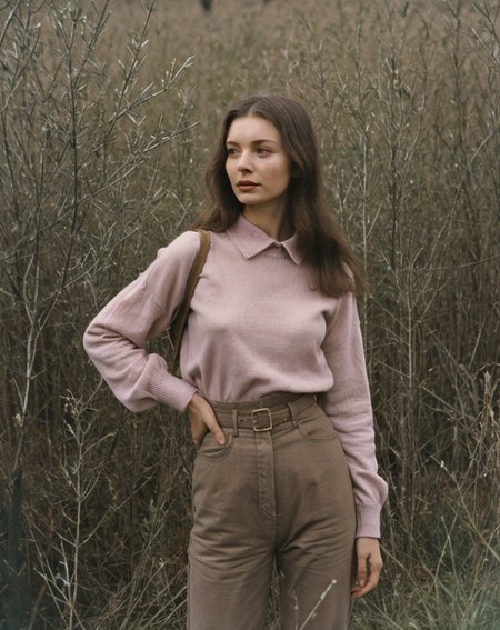 female , (nsfw:0.1) , brown, by Andrei Tarkovsky, olive, vintage pink, moderate purplish pink