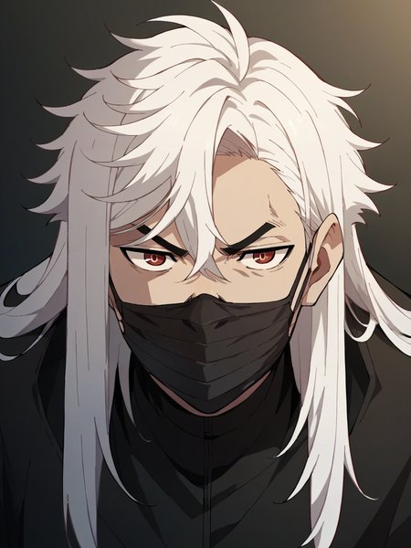 score_9, score_8_up, score_7_up, score_6_up, score_5_up,   <lora:dandadanXLP:1> dan, 1boy, long hair, white hair, monster, solo, mouth mask,