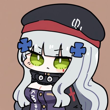 chibi,solo,1girl,hk416 \(girls' frontline\),girls' frontline,bangs,green eyes,long hair,hair ornament,breasts,facial mark,grey hair,blunt bangs,hat,large breasts,medium breasts,very long hair
<lora:Oldstore_noob_4:1>,