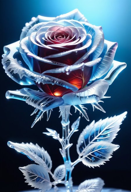 a Rose made out of Jed-Blmicry,  <lora:BioIceCrystalStyle-000006:0.7>, masterpiece, full of details,