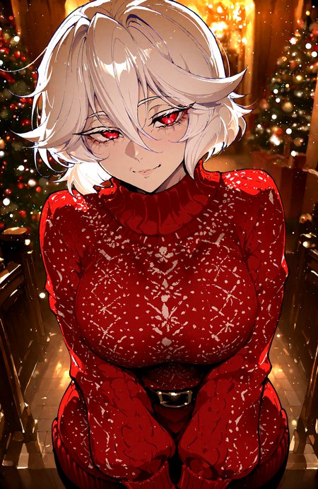 mclaus, white hair, 1women, old women, red christmas sweater, solo,
,detailed background,
,fishine:0.7 ,warugaki_(sk-ii):0.9 ,vanripper_(style):0.6,
,masterpiece, best quality, newest, absurdres, highres, <lora:Mrs._Claus:0.6>,
<lora:add-detail-xl:0.5>, <lora:cfg_scale_boost:0.4>, <lora:illustrious_noobai_epsilon_pred_11_very_aesthetic_v1:0.8>, <lora:ponyv5_noobE11_1_adamW:0.5>