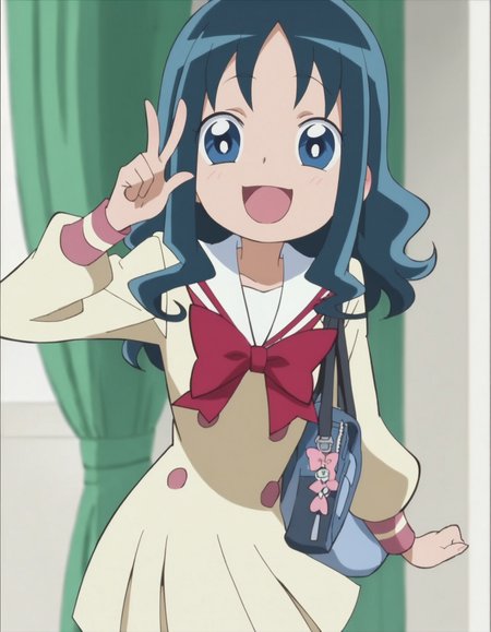 score_9, score_8_up, score_7_up, anime screencap, solo,1girl,kurumierika, school uniform,  open mouth, smile, bow,cowboy shot,small breasts,blush<lora:kurumierika:0.8>