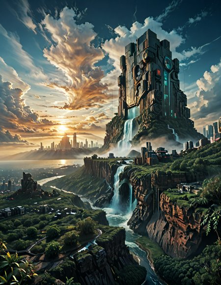 score_9, score_8_up, score_7_up, score_6_up, score_5_up, score_4_up, <lora:SW01v1-5pb:1> imagination, cyberpunk city, SE12, rich detailed sky, clouds, T10, landscape, tree, vegetation, rough sea, waterfall, blue, T1, white, dark blue, fantasy, blue, gold, T3,
