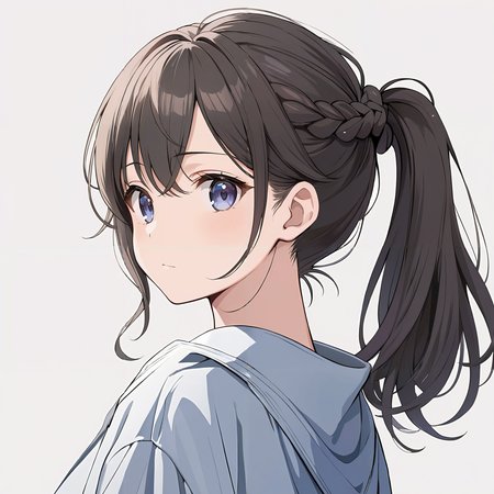 masterpiece,ultra-detailed,best quality,8K,illustration,cute face,clean skin ,shiny hair,girl,ultra-detailed-eyes,simple background,cowboy shot ,source-anime<lora:add-detail-xl:1> <lora:ponytail_XL_V1.0:1> ponytail.braid