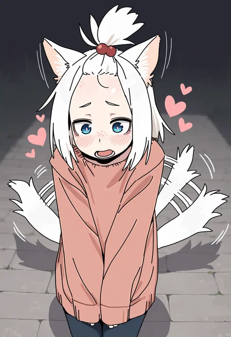 masterpiece,best quality,amazing quality,
1girl, freckles, solo, animal ears, blush, tail, white hair, blue eyes, hair bobbles, hair ornament, kemonomimi mode, topknot, heart, tail wagging, forehead, open mouth,
<lora:Imamura_Ryou:1>