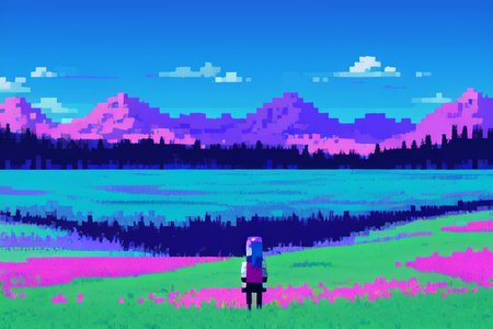 (otherworldly), highly insanely detailed, masterpiece, top quality, best quality, highres, 4k, 8k, RAW photo, (very aesthetic, beautiful and aesthetic), farm, fields, barn, fence, fantfa, <lora:FantasyFarm-10:0.3>, 
1girl, 
(dark blue hair ,colored inner hair,multi_color_hair,multicolored hair,multi colored hair), 
(pure cyan background,pure magenta background,pure blue background ,multicolored background),âââ