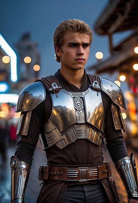 Anakin Skywalker, 18-years old, (((full-body))), blonde hair, bracers armor, jedi armor, wide shot, street, Breathtaking, 8k resolution, extremely detailed, beautiful, establishing shot, artistic, hyperrealistic, ultra realistic render, extremely fine details, like-like render, cinematic lighting, dramatic volumetric lighting, masterpiece, light brazen, extremely detailed and beautiful face, 150mm, HDR10 <lora:Wowifier:0.69> <lora:Details:0.85>, starwars, in heavy raining futuristic  rooftop cyberpunk night, sci-fi, fantasy, intricate, very very beautiful, elegant, neon light, highly detailed, concept art, soft light, hdri, smooth, sharp focus