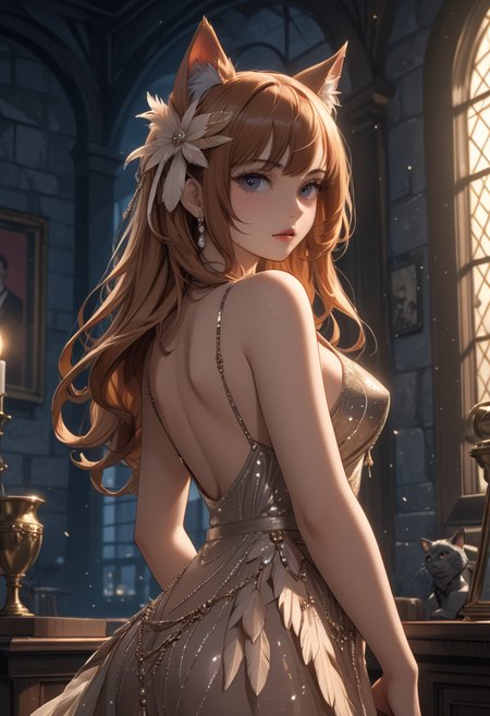 score_9, score_8_up, score_7_up, score_6_up, dynamic, (anime, masterpiece), best quality, (8k), detailed background, sharp focus, intricate, ambient lighting, super high quality, hyper detailed background, cinematic lighting, adult, double tone long hair, mature, embedding:zPDXLxxx, cat ears, vintage, mafia, prohibition era, 1950s, Defiance, Flapper Dress Sequins Feathers, Standing with Hands in Pockets, Secluded Mansion on the Outskirts of Town, addDetailXl.MLUV, Nyaomi, Expressiveh<lora:Expressive_H-000001.safetensors:1.0:1.0> <lora:Nyaomi.safetensors:1.0:1.0> <lora:addDetailXl.MLUV.safetensors:1.0:1.0>