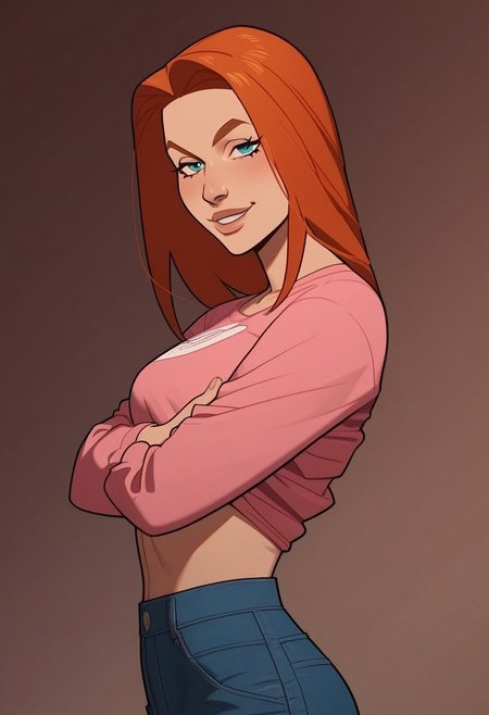 score_9, score_8_up, score_7_up, (Expressiveh:0.8), 
1girl, Atom Eve, solo, sexy, sexy pose, perfect face, seductive smile, seductive look, side view, looking at viewer, blue jeans, lifting shirt slightly to expose stomach, plain light pink shirt, smirking, standing, toned, thin waist, fit body