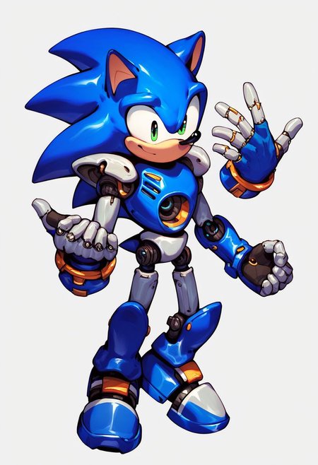 score_9, score_8_up, score_7_up, score_6_up, score_5_up, score_4_up, score_9, score_9, sfw, (solo), anthro, male, robot, hedgehog, sonic the hedgehog, high detailed, armor, robot joints, blue metal fur, smile, mechanical parts,