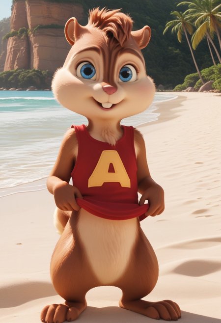 Score_9, score_8_up, score_7_up, source_furry, Alvin Seville, chipmunk, chipmunk male, furry male, furry, 3d, render, movie screencap, blue eyes, lift red tank top, tail, beach, palm trees, ocean, looking at viewer, <lora:Alvin _Seville __Alvin_and_the_Chipmunks__CG_Movie_version:0.8>