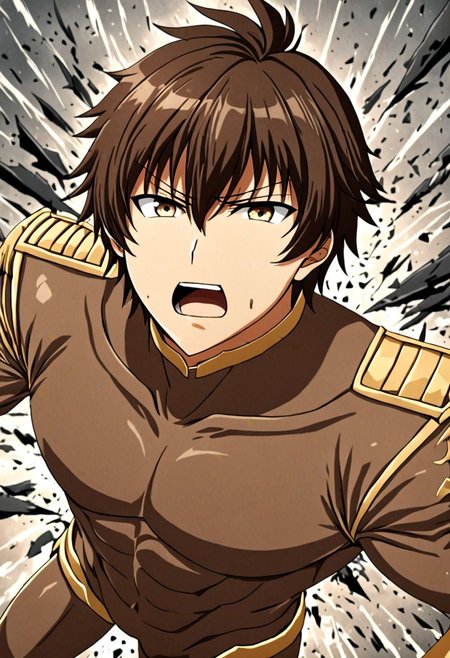 high resolution, solo, best quality, 1Boy, Seiya Kanie, Brownish Hair, military, action, OverallDetail