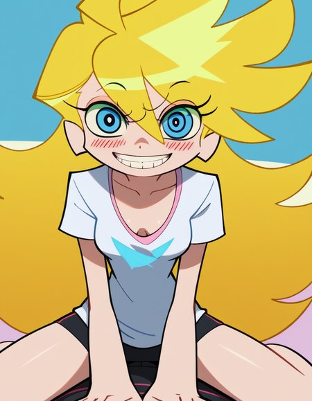 score_9, score_8_up, score_7_up, source_anime, <lora:panty-anarchy-anime-ponyxl-lora-nochekaiser:1>, panty anarchy, blonde hair, blue eyes, ahoge, long hair,, <lora:downblouse-ponyxl-lora-nochekaiser:1>, downblouse, breasts apart, extended downblouse, girl on top, shirt, straddling,, bedroom, smile, blush, looking at viewer, straight-on,, , cowboy shot, dutch angle