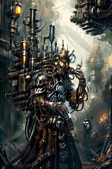 ((masterpiece,best quality)), absurdres, BREAK
mechanical arms, yellow robes, hood, BREAK
((techpriest)), cyborg, mechanical face, mechanical limbs, gas mask, mechanical tentacles, (mechanical backpack), BREAK
1other, solo, holding pistol, firearm, handgun, pistol, gun, BREAK
factory background, smoggy sky, air pollution, smokestacks, BREAK
(SteamPunk),