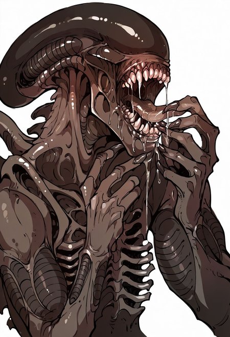score_9, score_8_up, score_7_up, score_6_up, xenomorph l1ckp4p3r, solo, sharp teeth, drool, saliva, saliva string,