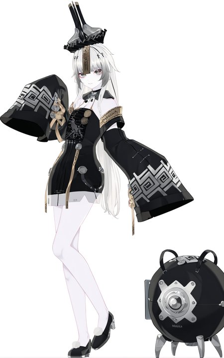 8k, best quality, masterpiece, (ultra-detailed), (high detailed skin), (by nanoless, by misumi \(macaroni\),:0.5), 
A full-body portrait of a young girl, standing gracefully, pastel art style, high-key lighting, shoujo manga influence, hd quality, delicate details, 
full body, full shot, standing, looking at viewer, (solo:1.2), simple background, white background, 
<lora:21XXI-atw2-Tanger-000005:0.8>, 21XXI, 2nd clothes, strange hat, black chinese clothes, 1girl, long hair, detached sleeves, dress, black footwear, pale skin, white hair, sleeves past wrists