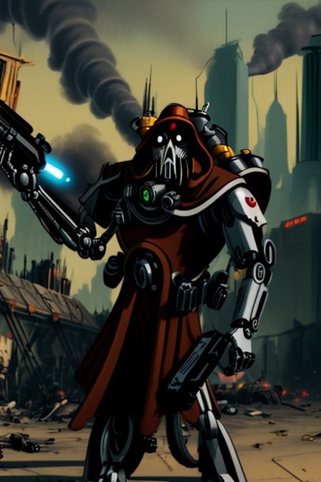 ((masterpiece,best quality)), absurdres, BREAK
mechanical arms, robes, hood, BREAK
((techpriest)), cyborg, mechanical face, mechanical limbs, gas mask, mechanical tentacles, (mechanical backpack), BREAK
1other, solo, holding pistol, firearm, handgun, pistol, gun, BREAK
factory background, smoggy sky, air pollution, smokestacks, BREAK
(blender)