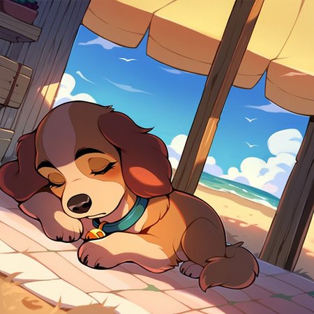 score_9,score_8_up,score_7_up,score_6_up,score_5_up, cocker spaniel, solo, closed eyes, brown hair,, standing, full body, outdoors, sky, collar, bell, animal, animal focus, animalization, domestic dog, lady \(ladyandthetramp\), dog ear, animal nose, dog, no humans,  <lora:LadyPny:0.5>, (rating safe),(source cartoon),   (sleeping:1.2), anime style