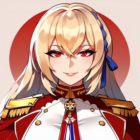 1girl, solo, portrait, close-up, light smile, abstract background, masterpiece, amazing quality, best quality, very aesthetic, absurdres, zPDXL3, by marushin, king george v (azur lane), military uniform, (mature female:1.2), tall female, curvy, beautiful face, highly detailed faces and eyes,