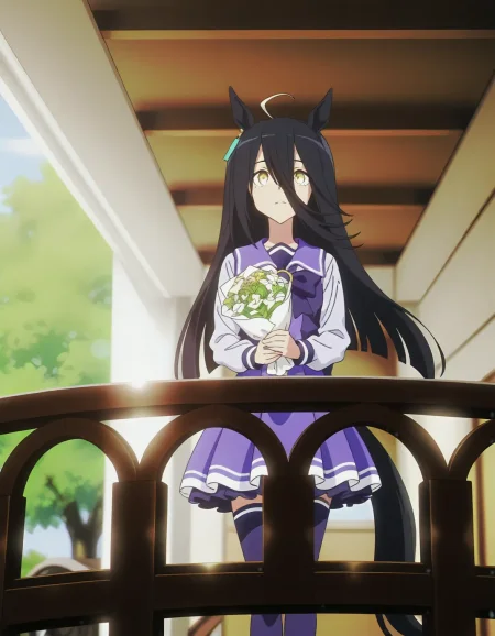 1girl, 
<lora:shinjidai_V3:1>
(anime screenshot,anime screencap,:1.2)
1girl, carrying a bouquet of flowers, walking in a garden, spring, solo, cheerful, in the countryside,safe,general,
(depth of field, bokeh, solo focus, :0.9)
<lora:dmd2_sdxl_4step_lora_fp16:1> 
manhattan cafe \(umamusume\),horse girl, horse ears, horse tail, yellow eyes, hair between eyes, black hair, long hair, white hair, streaked hair, ahoge, long bangs, single earring, flat chest, ,, masterpiece, best quality, very aesthetic, absurdres, newest ,