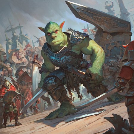 score_9, score_8_up, score_7_up, score_6_up, vivid colors, contrast vision, exaggerated features, multiple males, goblins, green skin, red eyes, big nose, armor, shields, swords