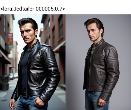 a man wearing a leatherjacket , Jed-dtl,  <lora:Jedtailer-000005:0.7>