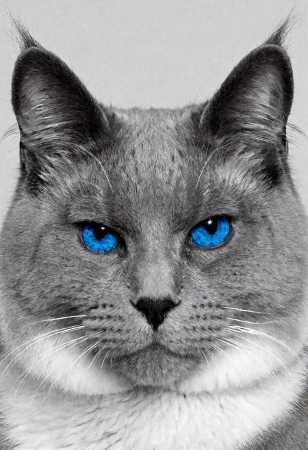 cats face, (Black and white image, blue Accent)