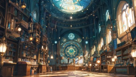(masterpiece, top quality, best quality) ,,BREAK ,(fantasy),wide shot,scenery , <lora:cozy animation scenes_20230824111332:0.2>,light particle,(laboratory ),glowing,light ray,(stained_glass),chalkboard , crystal,(magic circle),wooden,green
theme,((vanishing_point)),[[flask]],paper,[erlenmeyer flask],[test tube],dome,(chimera),messy,books,(hall)