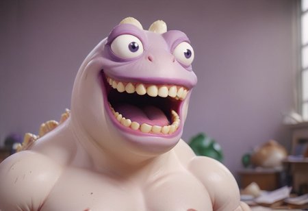 HD, Raytracing, cinematic, sense of scale, 1massive pepe_frog+chonkasaurus, albino, human teeth, skeletal, atmospheric, empty space, colours, blurry background, realistic, purple eyeballs, <lora:chonkasaurus-000003:1>