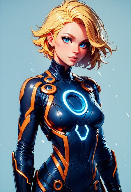 score_9, score_8_up, score_8, medium breasts, (curvy), 
zzCitronLegacy, 1girl, solo, breasts, looking at viewer, short hair, blue eyes, blonde hair, gloves, fingerless gloves, medium hair, lips, bodysuit,
zPDXL, Expressiveh