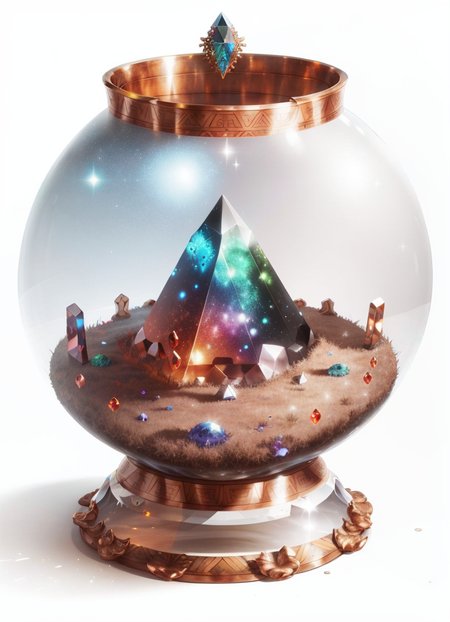 MagicItem_v1 <lora:MagicItem_v1-000002:1>, exotic metal object, silver and copper device, strange curves, opalescent gem prism, reflective metal, pearlescent refraction, masterpiece, professional quality