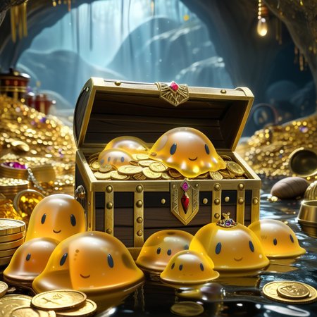 chalice made out of slime, fancy cup made out of slime, fancy chalice made out of slime, Detailed chalice made out of gold slime, Gem-studded slime chalice, multi-colored gems made out of slime, in a room of treasure made out of slime,  gold coins and bars made out of slime, wood-like treasure chest made out of slime, wood-colored slime chest, 
treasure-room, treasure, treasure chest, gemstone, coins, gold bars, gold pile, 
everything made of slime, No simple background,
((translucent slime)), ((transparent slime)), (bioluminescent slime), sl1m3, slime, ais-blmn, watce, je11y, thickwater, great lighting, ral-lava, even lighting, no bright spots,