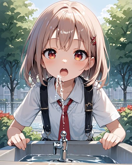 score_9, score_8_up, score_7_up, source_anime , 1girl,
<lora:drinking_fountain:0.9> drinking_fountain ,drink_water, open mouth, faucet,