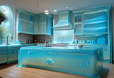 hud_mdrn_kitc,  No humans, kitchen, scenery, indoors, modern kitchen made out of slime, appliances made out of slime, cabinets made out of slime, neutral colors, earthy tones, 
natural light, no bright spots, (((wood colored slime))), (((slime colored with earth tones))), (((not blue slime))), 
((translucent slime)), ((transparent slime)), made of water, (bioluminescent slime), sl1m3, slime, slime-morph, ais-blmn, saturated colors, no creatures, no humans, no monsters, no pokemon, scenery only, scenery, ral-lava, watce, je11y, gummymorph,