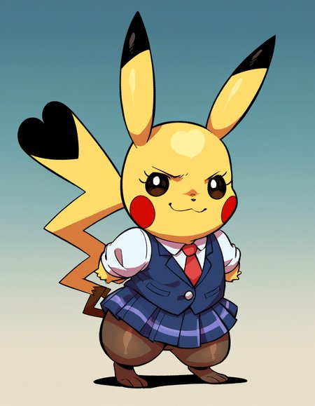 zPDXL, score_9, score_8_up, score_7_up, score_6_up, score_5_up, 4k, absurdres, looking at viewer, <lora:Perfect Hands:0.8> Perfect Hands, 1girl, solo, 
smirk, on_side, school uniform, necktie, plaid, pantyhose, furry female,
 <lora:CosplayPikachu v2:0.8> cosplay pikachu, pokemon \(creature\), pikachu ears, pikachu tail, feral, shortstack, flat chest,
