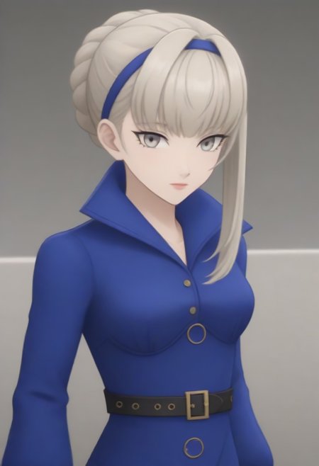 source_anime, anime screencap, source_anime, auratheguillotine, anime screencap, masterpiece, source_anime, shiny skin,,,,,,,,masterpiece,meropep5x, blonde hair, hairband, braid, bangs, grey eyes, blue shirt, belt, black gloves, long blue skirt, black pantyhose,