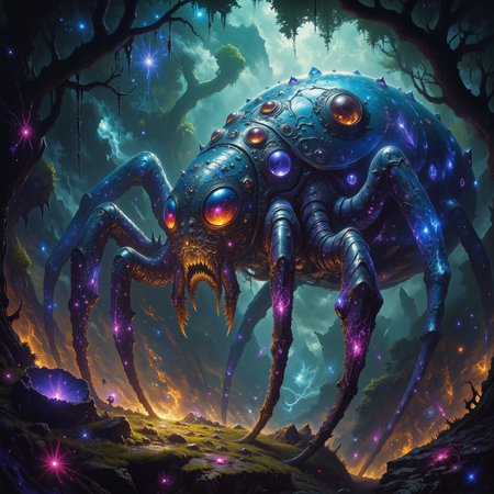 highly detailed, intricate, detailed background, famous artwork inspired by jean-francois millet and thomas baxa and michael whelan and magali villeneuve, dark scifi style, fractal art, beware this otherworldly glowing invertebrate abomination, aptly named "wailing lurdwill", with its many legs, this exotic, deadly poisonous creature roams the bioluminescent skrunkleshroom forests and psionified jungles of its alien world "granitor ii", where gigantic thorgles and towering grumptrees flumber in the mist, golden ratio, in the style of ck-ovf, amanoer, arsmjstyle, dnddarkestfantasy, aidmamj6.1, 
<lora:style-oneviolentfantasy-ep21-flux-by_chronoknight:0.52> 
<lora:style-yoshitaka_amano-elden_ring-flux-by_alicient:0.4> 
<lora:style-dnd_dark_fantasy-flux-by_arsmachina:0.64> 
<lora:midjourney_61-v0.4-flux-by_aidma:0.68> 
<lora:faetastic_details-flux-by_faeia:0.76>