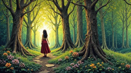 a strange hidden forest beautiful  landscape, early morning, woman, very intricate, very detailed, sharp, bright, colorful, <lora:Hand v2:0.5> <lora:Anti-Blur:1><lora:Insane Detail Slider:0.25>  <lora:flux.1_lora_flyway_Epic-detail_v2:0.3> <lora:fluxenhancer:0.25> <lora:ROWER:0.6> <lora:flux-charmer-v1-1:0.4>  <lora:Ceramic:0.8> CTAI, Ceramic
