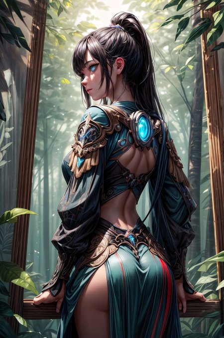 (cowboy pose:1.3), (extremely detailed:1.3), (masterpiece:1.3), ((elaborate high fantasy  ecchi artwork)), (1girl, a beautiful female druid with long flowing hair:1.3), druid, (mystical mist-filled forest:1.4), green-brown gradient, gradient color realistic, (photorealistic fantasy,) (from behind), volumetric lighting, dynamic pose, dynamic angle <lora:more_details:1>, ((beautiful hands, beautiful eyes, perfect eyes, perfect hands)), (Extremely Detailed Oil Painting:1.2), glow effects, godrays, Hand drawn, render, 8k, octane render, cinema 4d, blender, dark, atmospheric 4k ultra detailed, cinematic sensual, Sharp focus, humorous illustration, big depth of field, Masterpiece, colors, 3d octane render, 4k, concept art, trending on artstation, hyperrealistic, Vivid colors, extremely detailed CG unity 8k wallpaper, trending on ArtStation, trending on CGSociety, Intricate, High Detail, dramatic, ((beautiful hands, beautiful eyes, perfect eyes, perfect hands)), (Extremely Detailed Oil Painting:1.2), glow effects, godrays, Hand drawn, render, 8k, octane render, cinema 4d, blender, dark, atmospheric 4k ultra detailed, cinematic sensual, Sharp focus, humorous illustration, big depth of field, Masterpiece, colors, 3d octane render, 4k, concept art, trending on artstation, hyperrealistic, Vivid colors, extremely detailed CG unity 8k wallpaper, trending on ArtStation, trending on CGSociety, Intricate, High Detail, dramatic, ((beautiful hands, beautiful eyes, perfect eyes, perfect hands)), (Extremely Detailed Oil Painting:1.2), glow effects, godrays, Hand drawn, render, 8k, octane render, cinema 4d, blender, dark, atmospheric 4k ultra detailed, cinematic sensual, Sharp focus, humorous illustration, big depth of field, Masterpiece, colors, 3d octane render, 4k, concept art, trending on artstation, hyperrealistic, Vivid colors, extremely detailed CG unity 8k wallpaper, trending on ArtStation, trending on CGSociety, Intricate, High Detail, dramatic, ((beautiful hands, beautiful eyes, perfect eyes, perfect hands)), (Extremely Detailed Oil Painting:1.2), glow effects, godrays, Hand drawn, render, 8k, octane render, cinema 4d, blender, dark, atmospheric 4k ultra detailed, cinematic sensual, Sharp focus, humorous illustration, big depth of field, Masterpiece, colors, 3d octane render, 4k, concept art, trending on artstation, hyperrealistic, Vivid colors, extremely detailed CG unity 8k wallpaper, trending on ArtStation, trending on CGSociety, Intricate, High Detail, dramatic, ((beautiful hands, beautiful eyes, perfect eyes, perfect hands)), (Extremely Detailed Oil Painting:1.2), glow effects, godrays, Hand drawn, render, 8k, octane render, cinema 4d, blender, dark, atmospheric 4k ultra detailed, cinematic sensual, Sharp focus, humorous illustration, big depth of field, Masterpiece, colors, 3d octane render, 4k, concept art, trending on artstation, hyperrealistic, Vivid colors, extremely detailed CG unity 8k wallpaper, trending on ArtStation, trending on CGSociety, Intricate, High Detail, dramatic