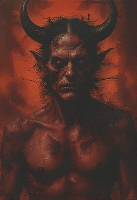 scary Satan, morbid, red undertone to skin