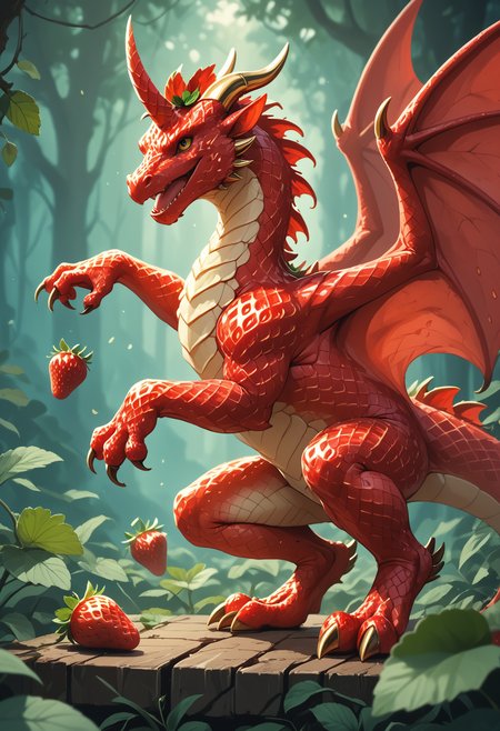 score_9, score_8_up, score_7_up,
dragon unicorn hybrid, horse with one horn on head, hooves, wings, action pose, detailed background,
WORLD MORPH STRAWBERRY, MULTIPLE STRAWBERRIES SKIN