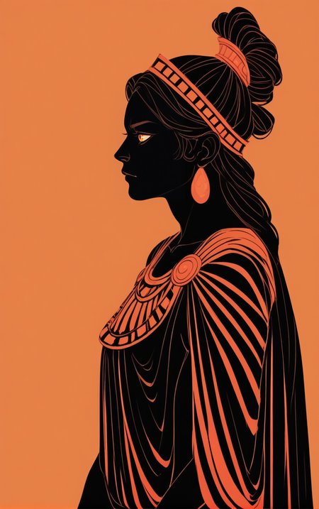 fullbody,
profile view,
 <lora:GreekPot-000008:1> greek pottery,
orange background, monochrome, vibrant color, orange eyes,
1girl, black skin,, score_9, score_8_up, score_7_up, score_6_up, score_5_up, score_4_up, BREAK
