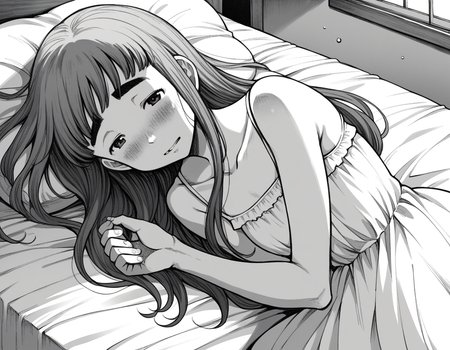 score_9, score_8_up, score_7_up, source_anime,
aikotanaka, <lora:aiko-tanaka-manga-ponyxl-lora-nochekaiser:1>,
aiko tanaka, long hair, bangs, thick eyebrows, blush, greyscale, monochrome,
dress, white dress, collarbone, bare shoulders, sundress,
indoors, bed, bed room, on side, blush, drunk,
looking at viewer, cowboy shot, solo, dutch angle,