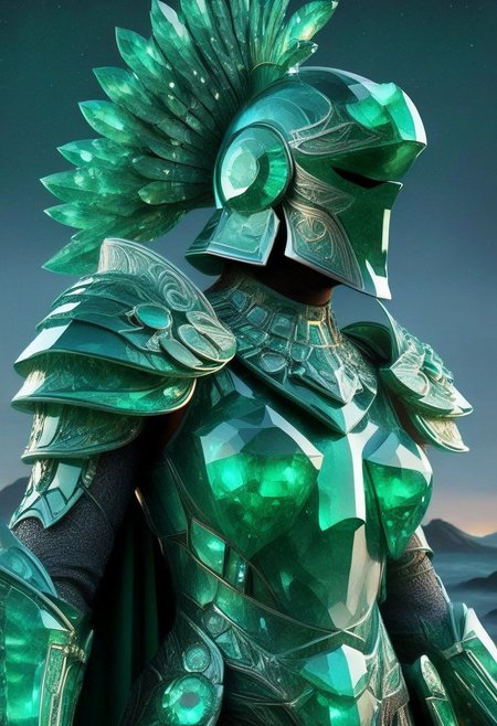 Hyperrealism, fully dressed, goddess, doing shores, night, emeraldmorph, galactic, (extremely detailed overall:1.5), closer, upper body, portrait, (GIGA ARMOR:1.5), emerald armor, lava vulcan background, full face helmet, supreme armor,