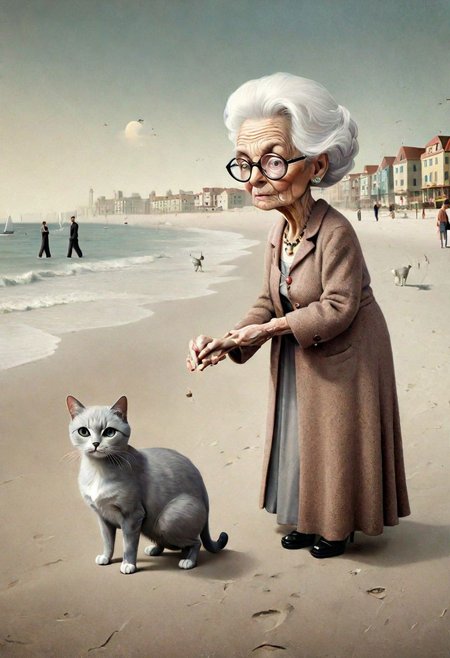 surreal cat  (((( old  lady)))))beach  promenade