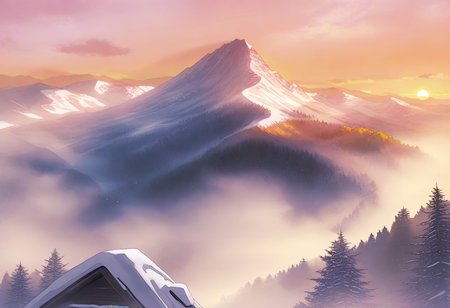 (masterpiece,best quality,ultra_detailed,highres,absurdres:1.2,amazing quality,very aesthetic),<lora:Bishoujo Mangekyou background art_ilxl_v1-000010:0.8>,scenery,outdoors,no humans,mountain,nature,snow,sky,landscape,forest,tree,cloud,pine tree,evening,fog,sunset,mountainous horizon,orange sky,