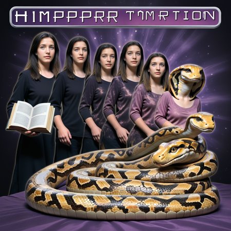 <lora:Animorph_-_pony:1> animorph, girl, (morph:1.2), snake, left to right transformation, multiple people, 5 stage transformation, gradual transformation,  book cover