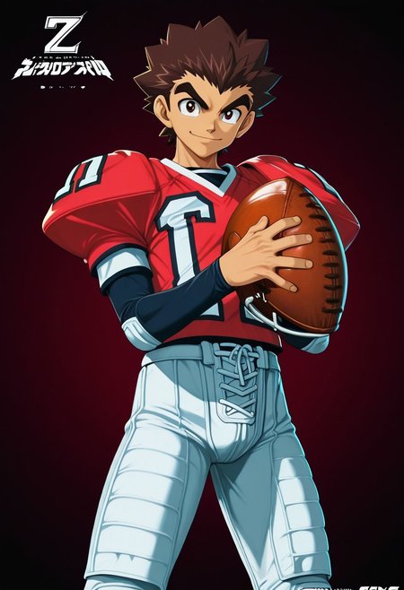 PVC, Yaoi figure PVC, PVC boy, PVC texture, male, High Quality, perfect anatomy, HD, anime style, break
TAROU RAIMON, 1boy, solo, alone, brown hair,  thick eyebrows, dark brown eyes, athletic build, smiling, posing, looking at viewer, football uniform, tight uniform, red and white uniform,