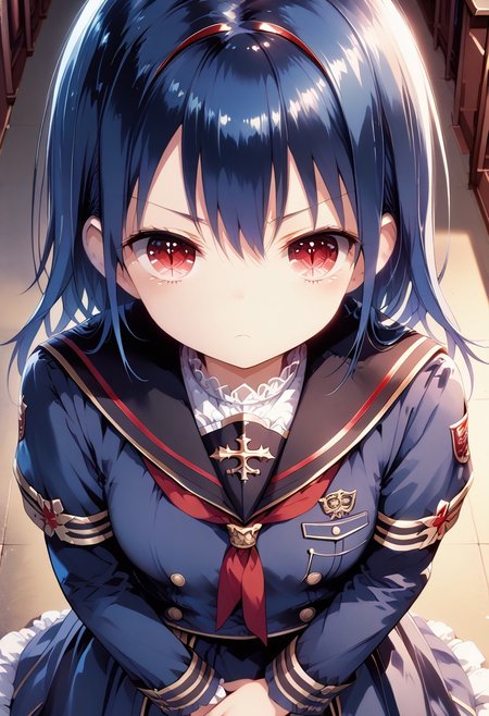 score_9, score_8_up, score_7_up, 1girl,FujisakaLP,high definition eyes, (masterpiece), (best quality), (ultra detailed),(disheveled hair),(illustration), (best shadow), detail1eye, intricate, hyper detailed, illustration,soft lighting, scenic, disgust, Navy blue hair, colorful, colorized, from_above ,vampire_costume , runway <lora:pastelStyleV4:0.6>
